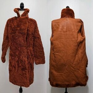 New Real Sheepskin Shearling Coat Jacket Parka Brown Camel Chocolate Teddy Bear